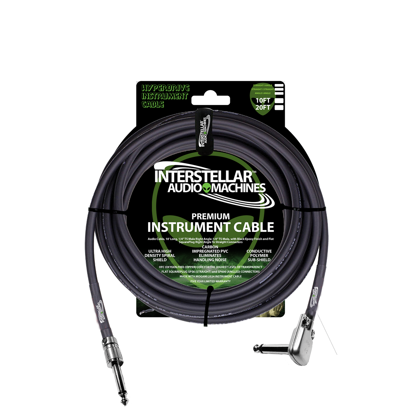 Interstellar Audio Machines - Hyperdrive Premium Instrument Cables - 10ft and 20ft / Angle-Straight / Angle-Angle / Straight Straight Connectors